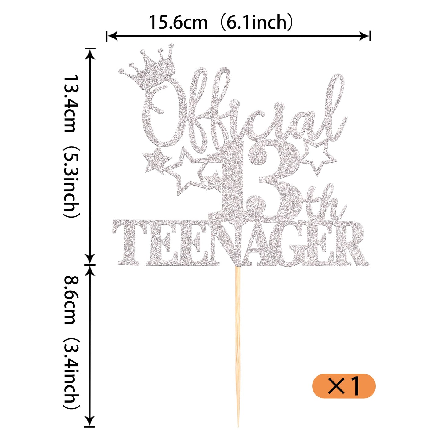 YCTHUNFISH 13th Birthday Cake Topper Glitter Number 13 Silver Decoration for Teen Party
