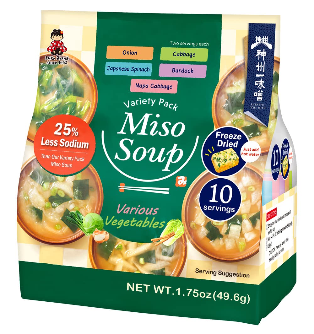 Miko Brand Freeze Dried Variety Pack Miso Soup 10 Servings 25% Less Sodium