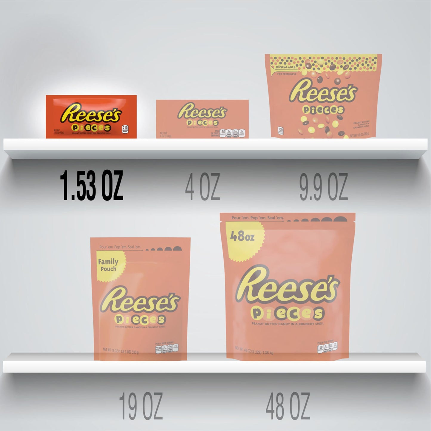 Reese'S Pieces Peanut Butter Candy Bags, 1.53 Oz (18 Count)