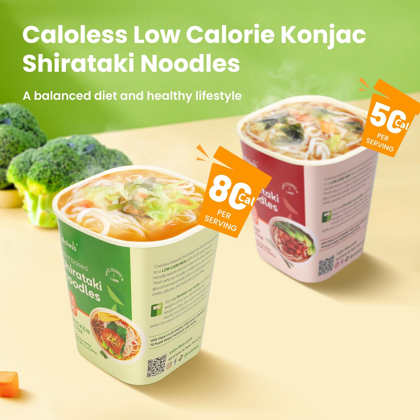 Caloless Konjac Shirataki Noodles, 6 Pack Low Calorie Konjac Pasta Noodles, Low Carb Chicken Cup Konjac Noodles Soup, Healthy No