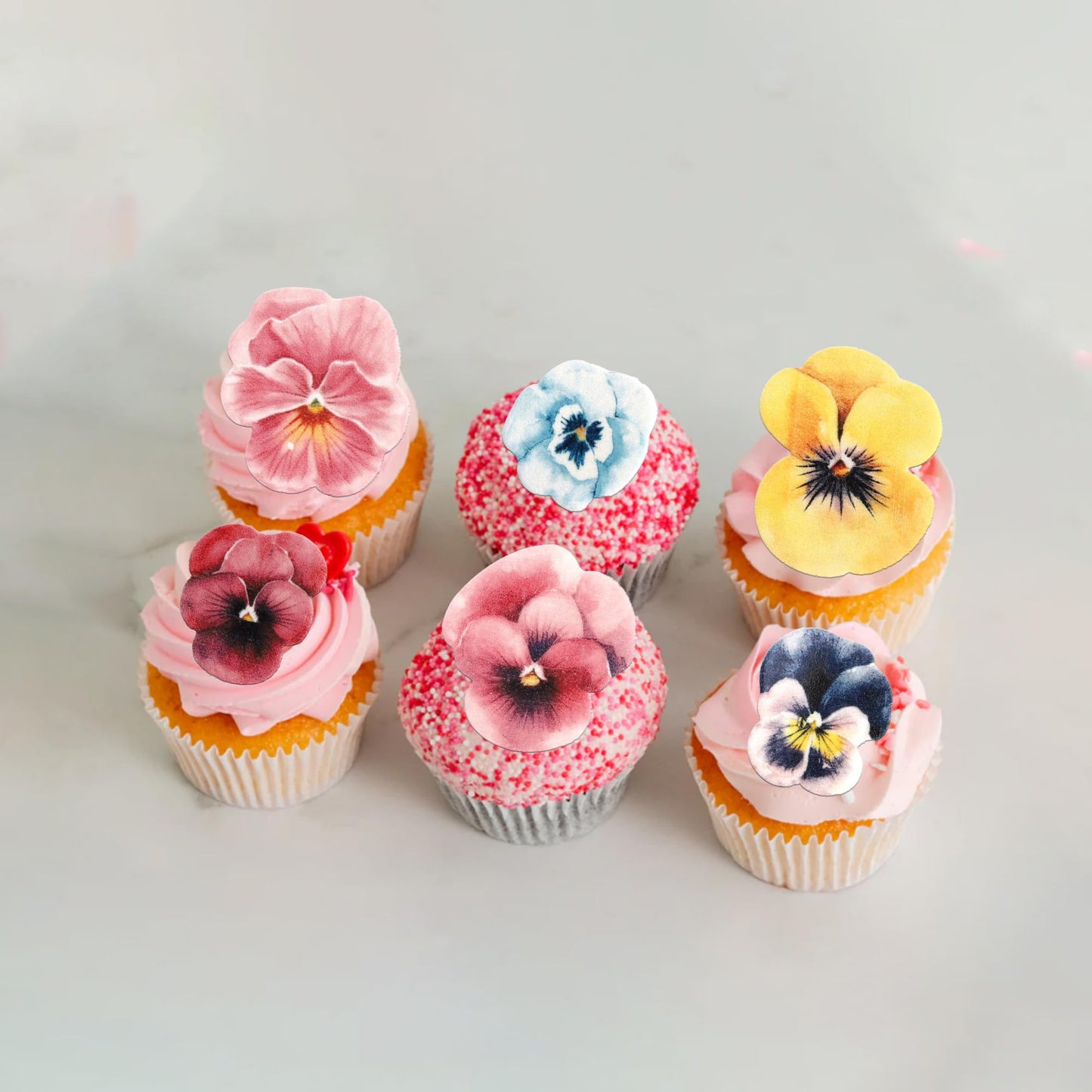 60 Pcs Edible Flowers Cake Toppers Wafer Paper Flowers Cupcake Toppers Pansies Wedding Bridal Engagement Edible Flower Cake Deco