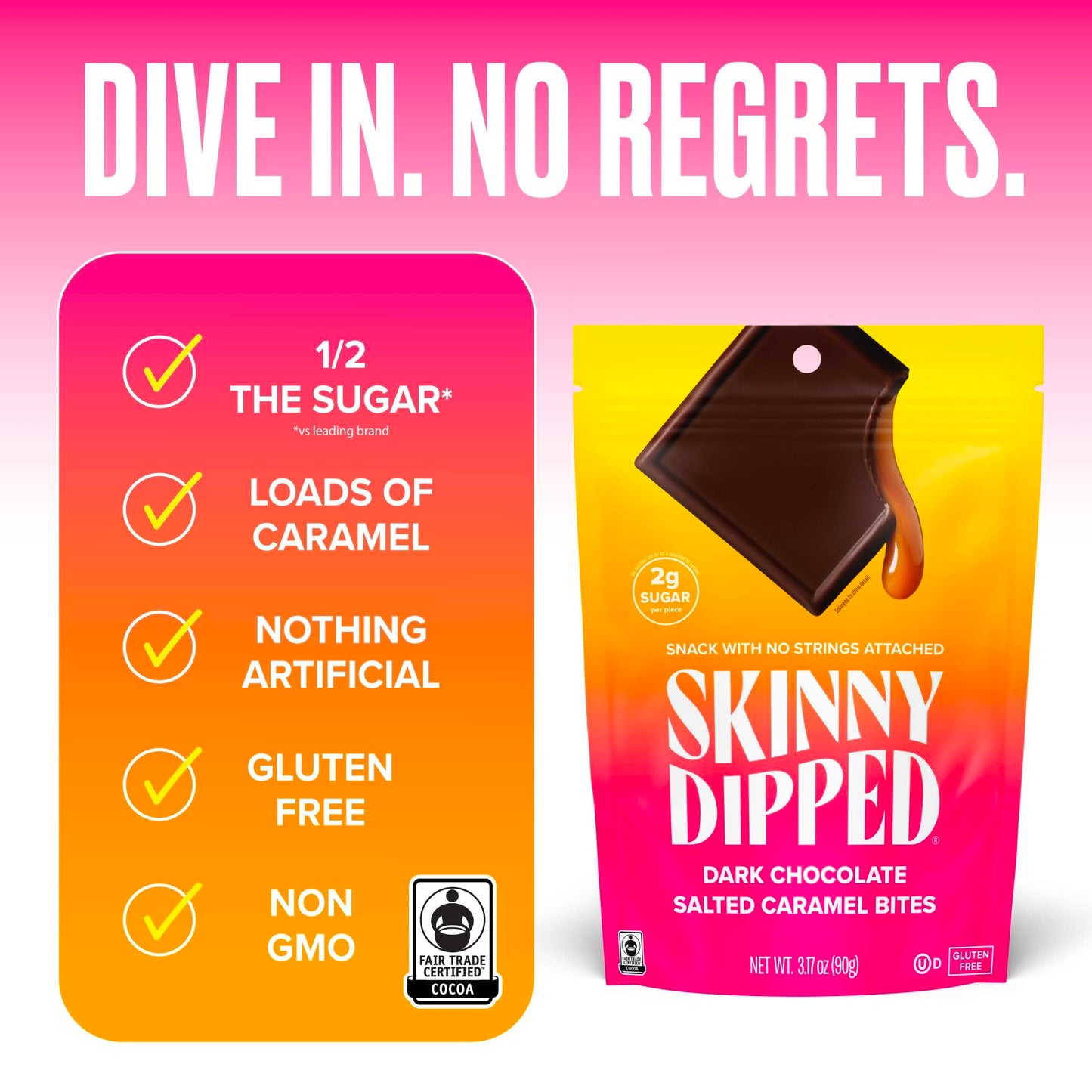 Skinnydipped Dark Chocolate Salted Caramel Bites, 2G Sugar Per Piece, Keto Friendly, No Palm Oil, Gluten Free, 4 Pack