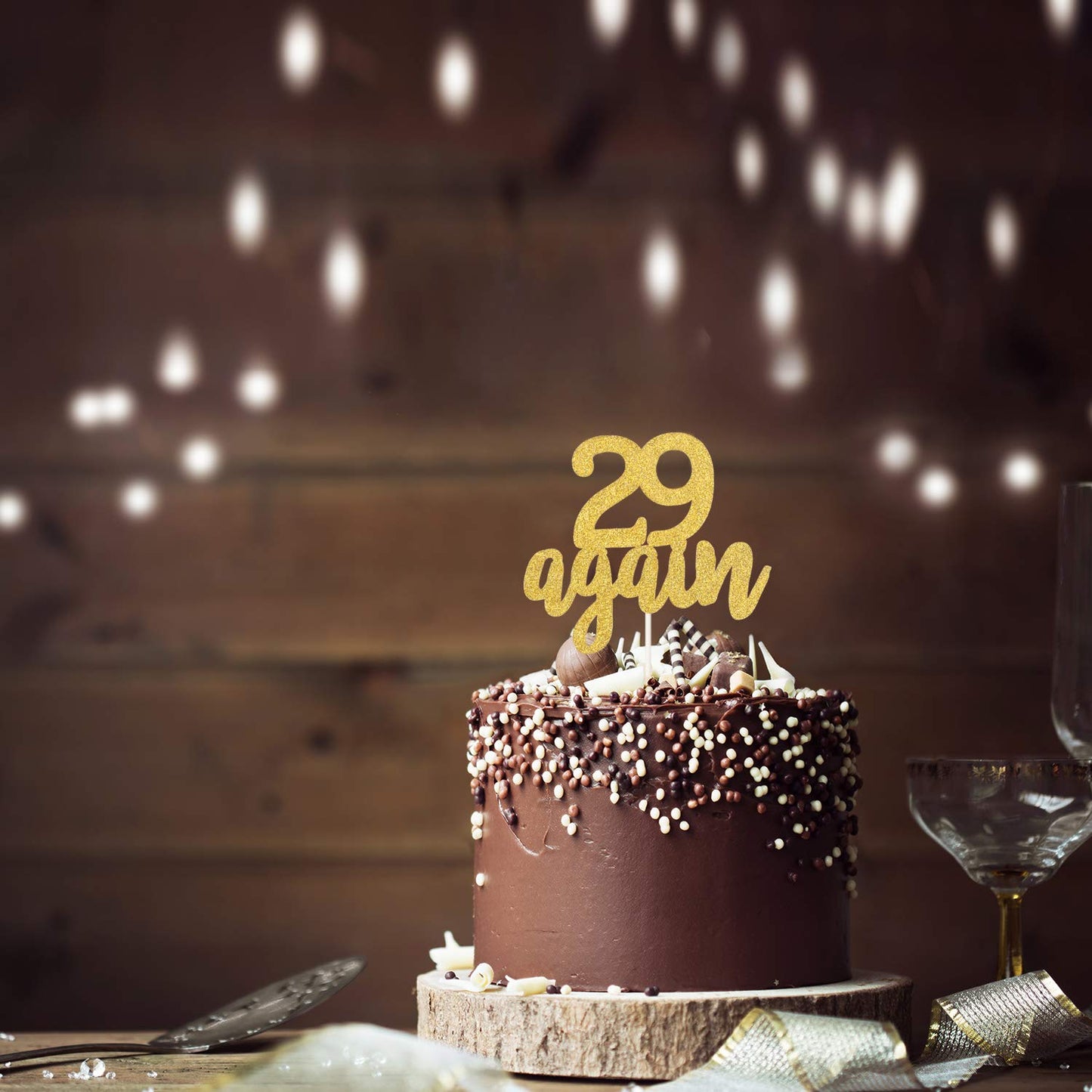 29 Again Cake Topper, Happy 30th Birthday Sign,Dirty Thirty Cake Topper,Hello 30 Party Decorations (Double Sided Gold Glitter)