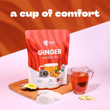 Tiger Organics, Ginger Herbal Tea - 100 Biodegradable Teabags | Natural Immunity Booster & Healthy Digestion | Your Breakfast Gu