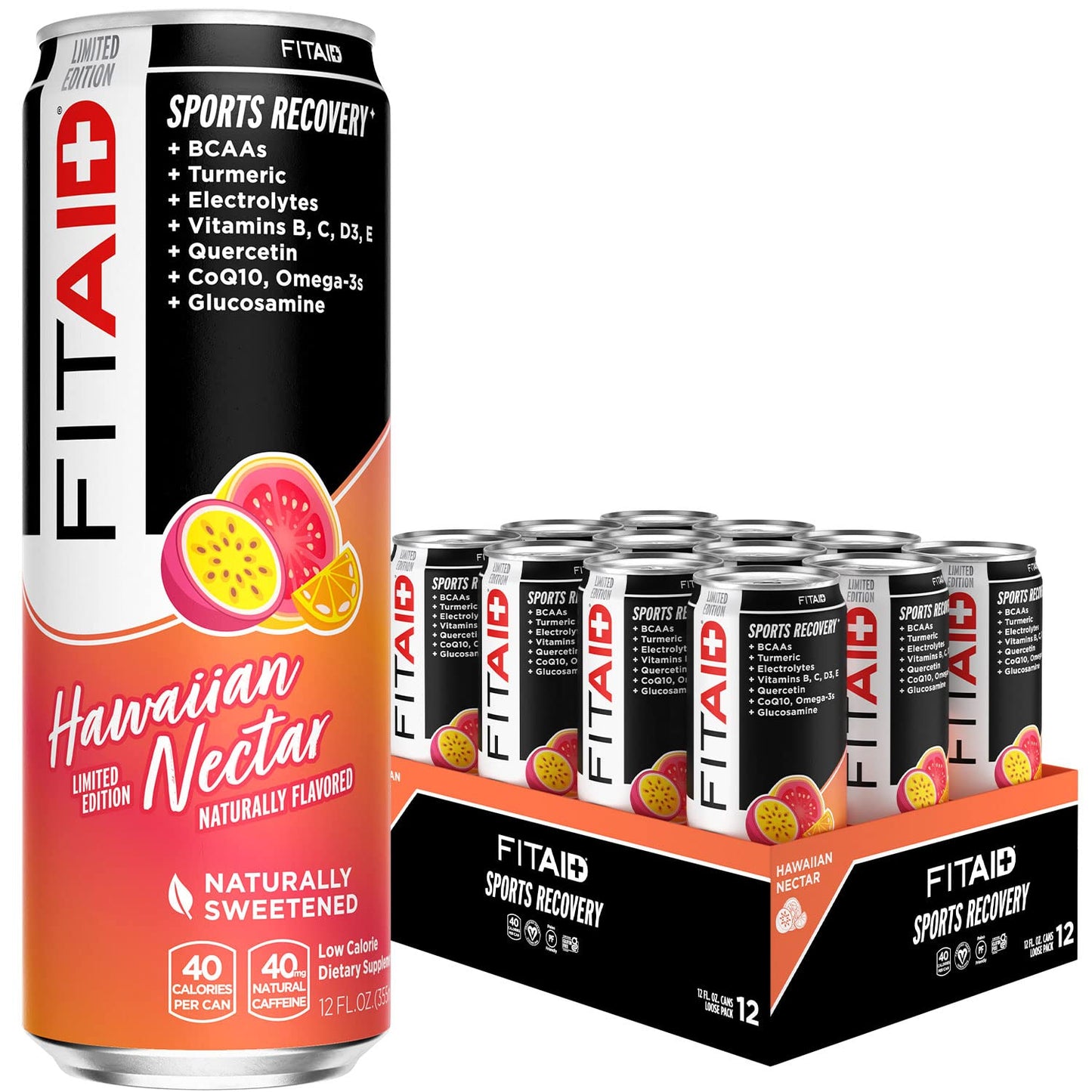 LIFEAID FITAID Post Workout Recovery Drink, Hawaiian Nectar, BCAAs, Electrolytes, 12 Fl Oz, Pack of 24, Vegan, Gluten-Free