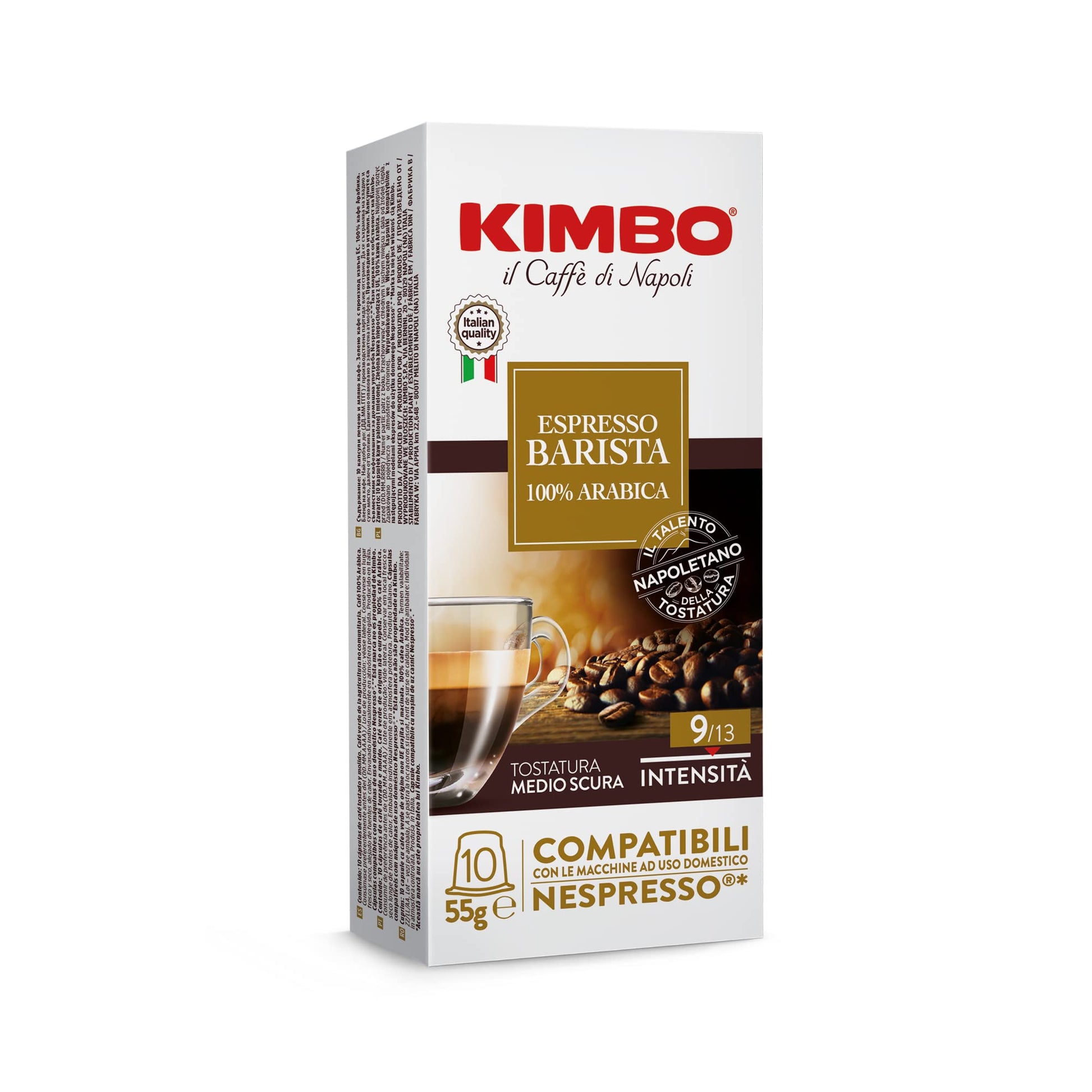 KIMBO Espresso Barista Coffee Capsules - 100% Arabica, Medium to Dark Roast, 10 Count, Compatible with Single Serve Machines