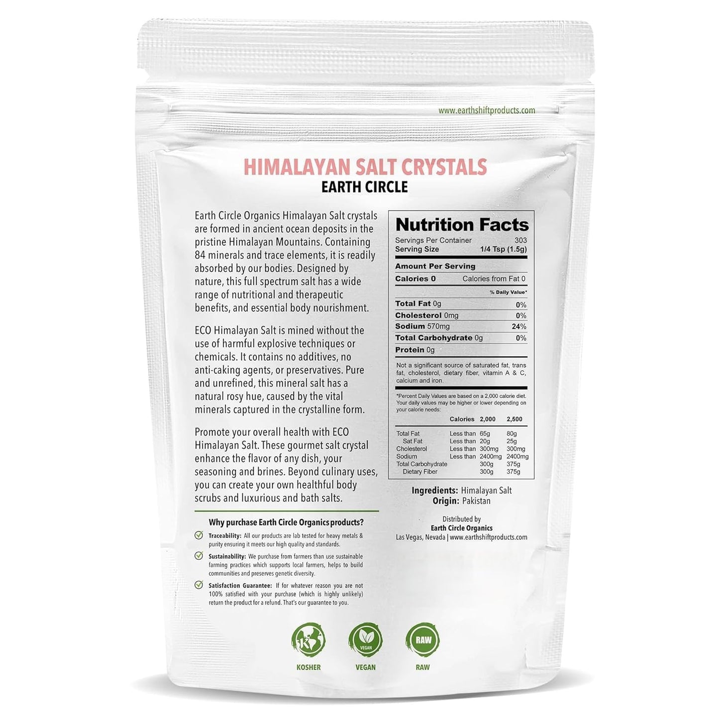 Earth Circle Premium Himalayan Pink Salt, Culinary Grade, 16 Ounce (Pack of 3)