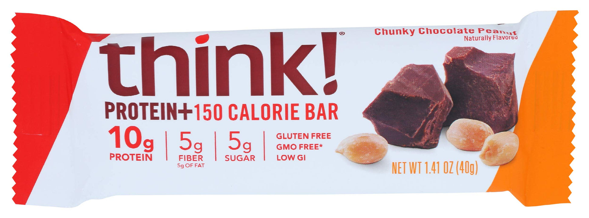 Think!, Protein+ 150 Calorie Bars - Chunky Chocolate Peanut, 10G Protein, 5G Sugar, No Artificial Sweeteners, Gluten Free, Gmo F
