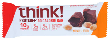 Think!, Protein+ 150 Calorie Bars - Chunky Chocolate Peanut, 10G Protein, 5G Sugar, No Artificial Sweeteners, Gluten Free, Gmo F