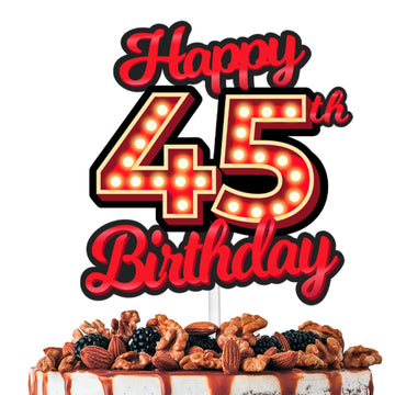 Happy 45th Birthday Cake Topper Fluorescent Flashing Night Out Hen Movie Nightclub Theme Decor Supplies Woman Man Happy Birthday