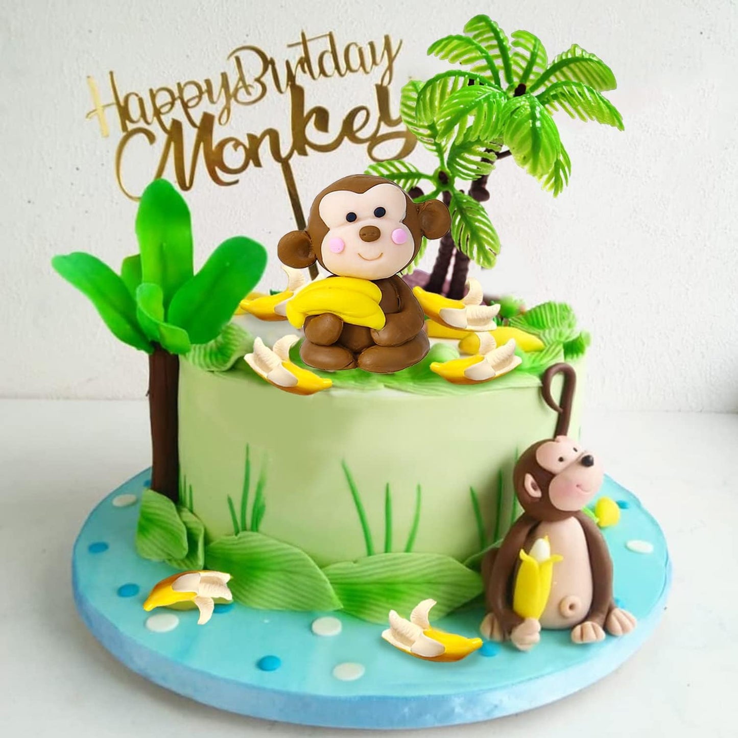 11 Pcs Monkey Cake Topper With Coconut Trees Banana Cake Decoration For Jungle Safari Animal Themed Birthday Baby Shower Party S
