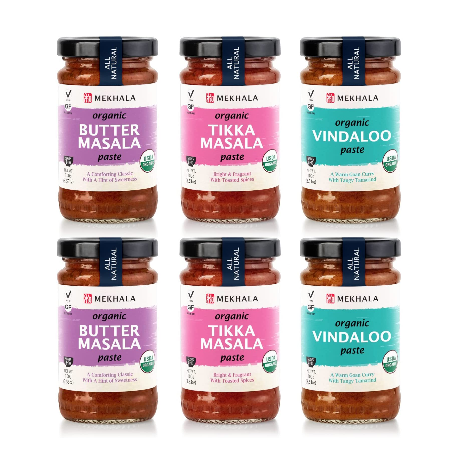 Mekhala Indian Cooking Paste Organic Vegan Gluten-Free (Variety Pack Of 6)
