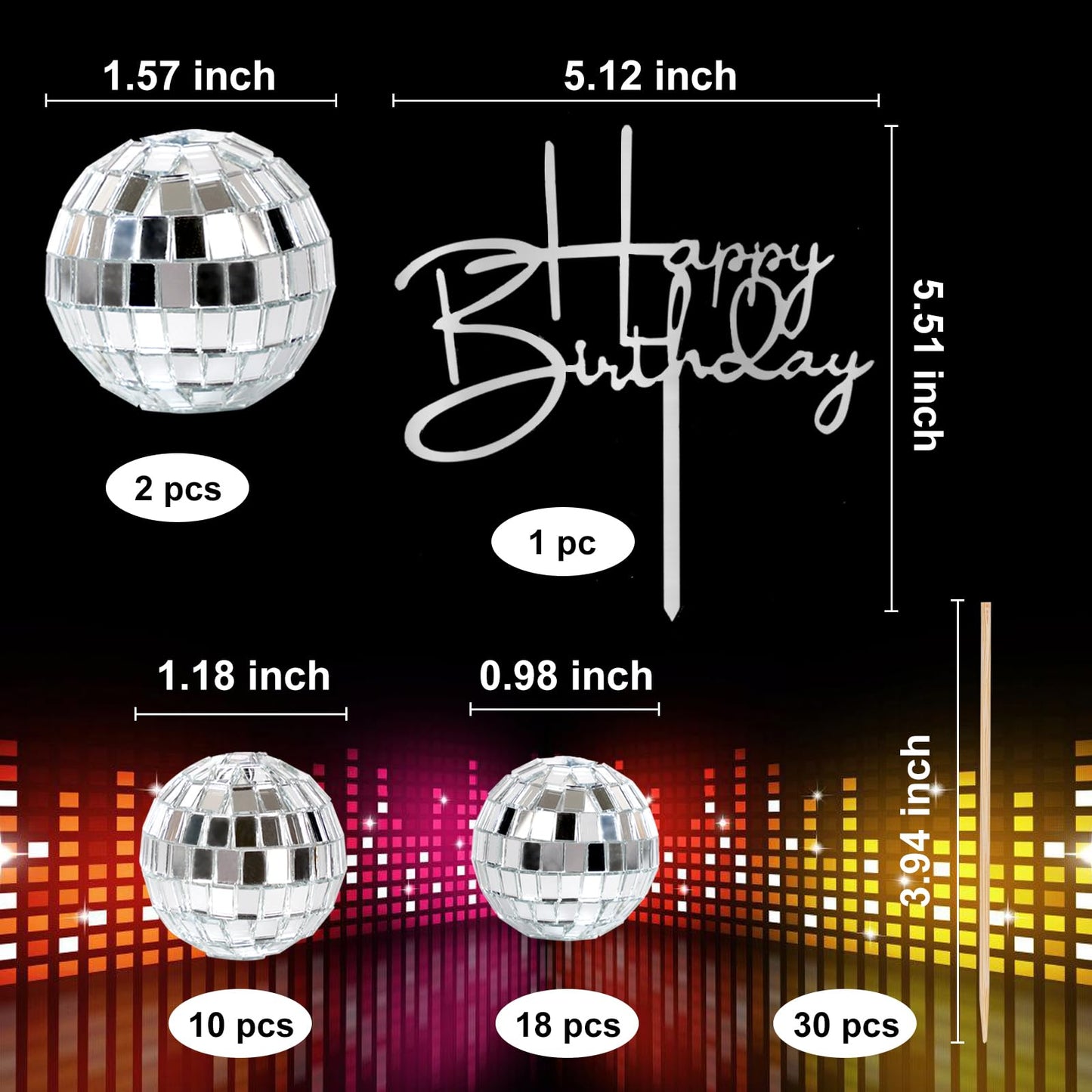 31Pcs Disco Ball Cake Toppers Happy Birthday Cake Topper 1970S Disco Ball Cake Picks Theme Cake Decor For Disco Theme Party Favo