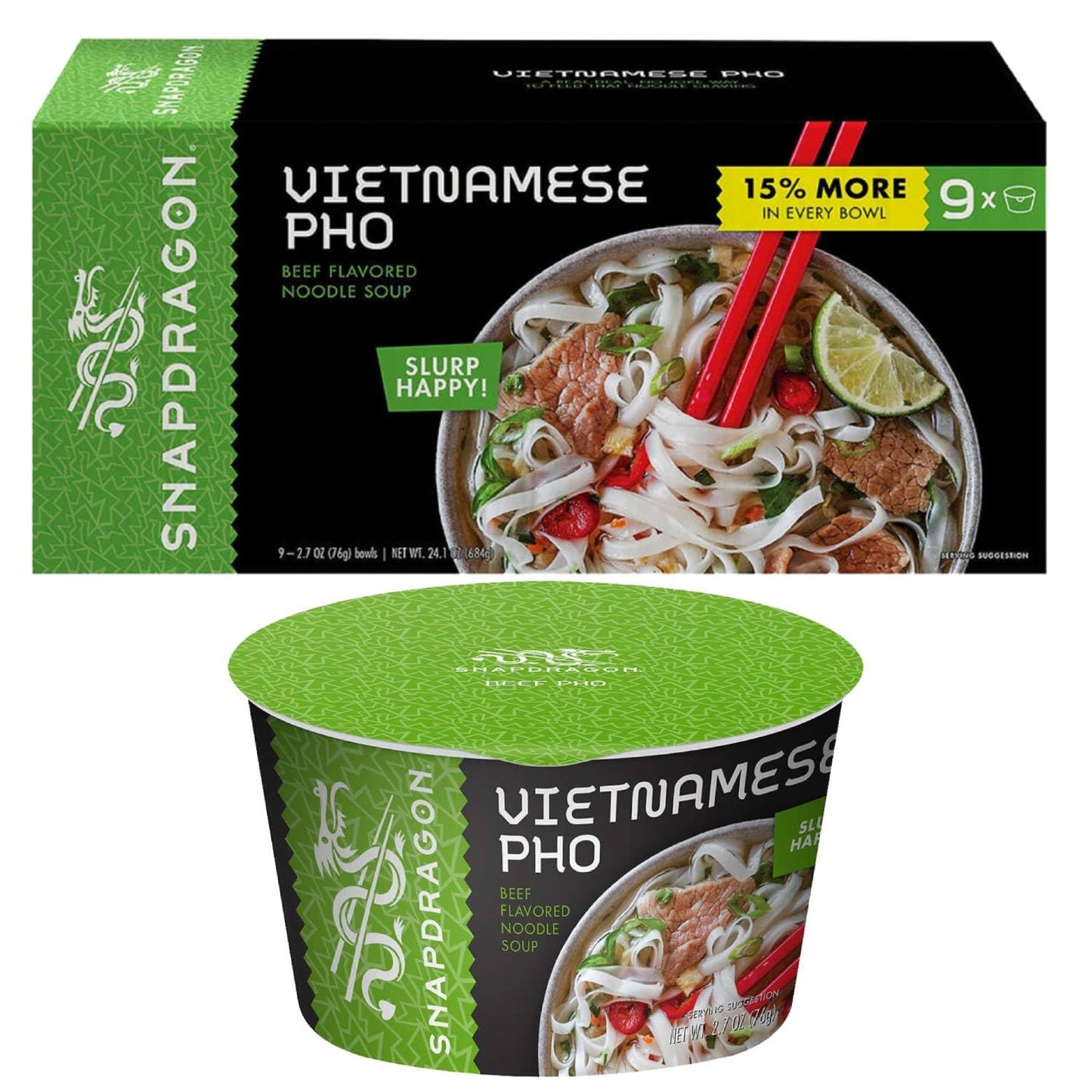 Instant Pho Noodle Bowls Bundle. Includes Nine - 2.7 Oz Vietnamese Pho Bowls In Beef Broth Soup! Our Bowls Are 15% Bigger Than O