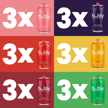 bubly Sparkling Water, 6 Flavor Variety Pack (Blackberry, Lime, Cherry, Grapefruit, Strawberry, Mango), Zero Sugar & Zero Calori