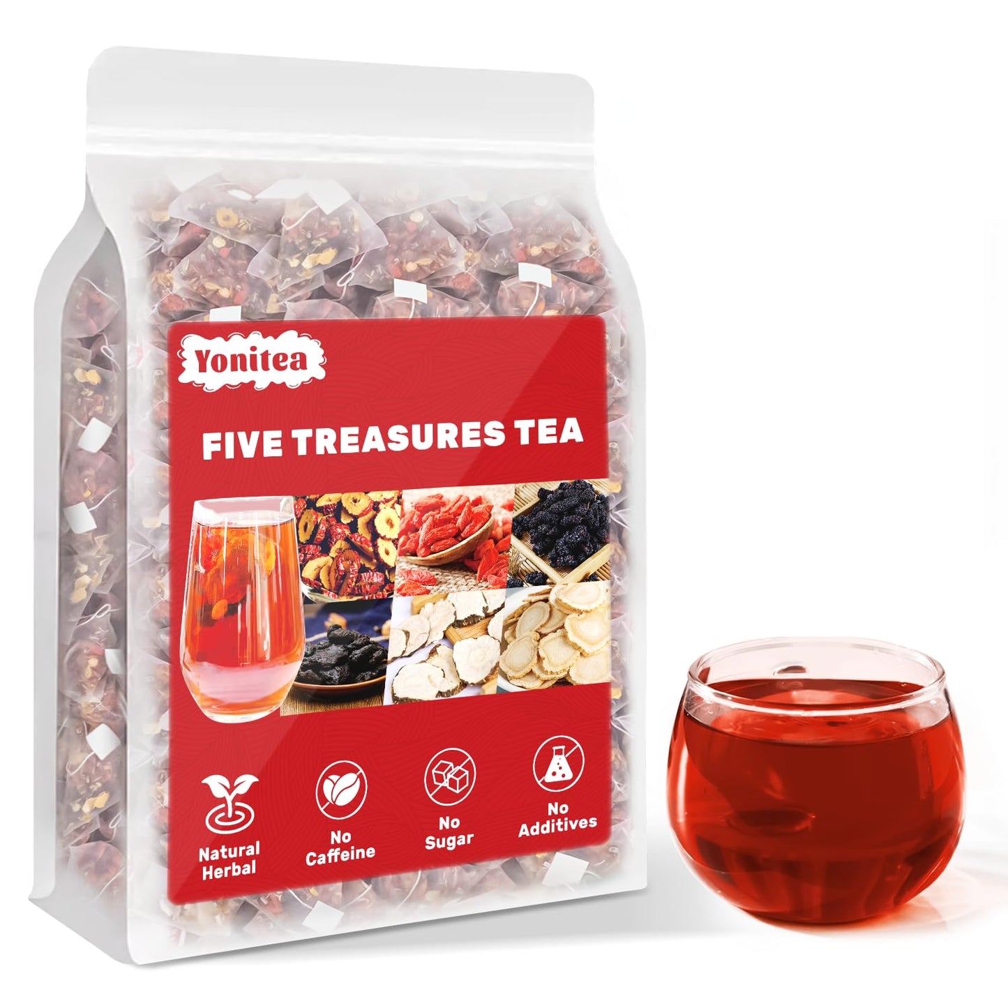 Yonitea Flavor Blendseng Five Treasures Tea  Kidney Tea Formula Flavor Blendseng Six Treasure For Men And Women  Kidney Cleanse Detox & Repair Natural Traditional Chinese Herbal (30 Bags)