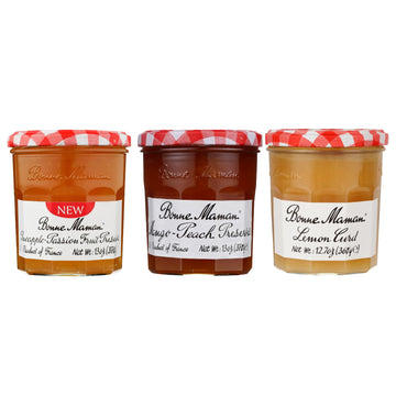 Bonne Maman Summer Variety Pack (Pineapple-Passion Fruit Preserves, Mango-Peach Preserves, Lemon Curd), Pack of 3