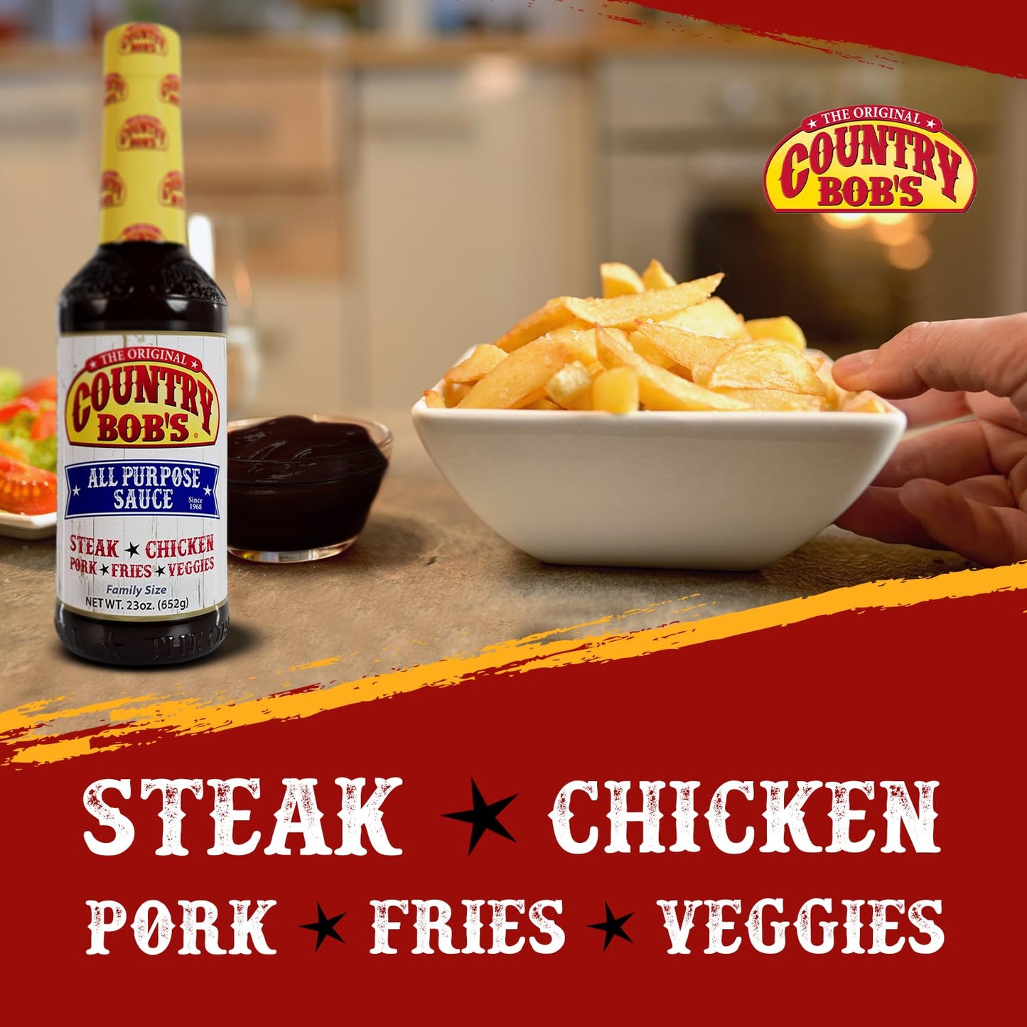 Country Bobs All Purpose Sauce Spicy Hot - A Kick of Ground Red Pepper - Gluten-free All-In-One Sauce for Meat, Chicken, Fish,