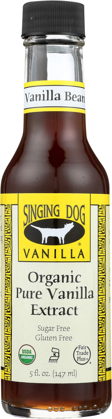 Singing Dog Vanilla, Organic Pure Vanilla Extract, 5 Fluid Ounce Bottle, Whole Vanilla Bean Inside