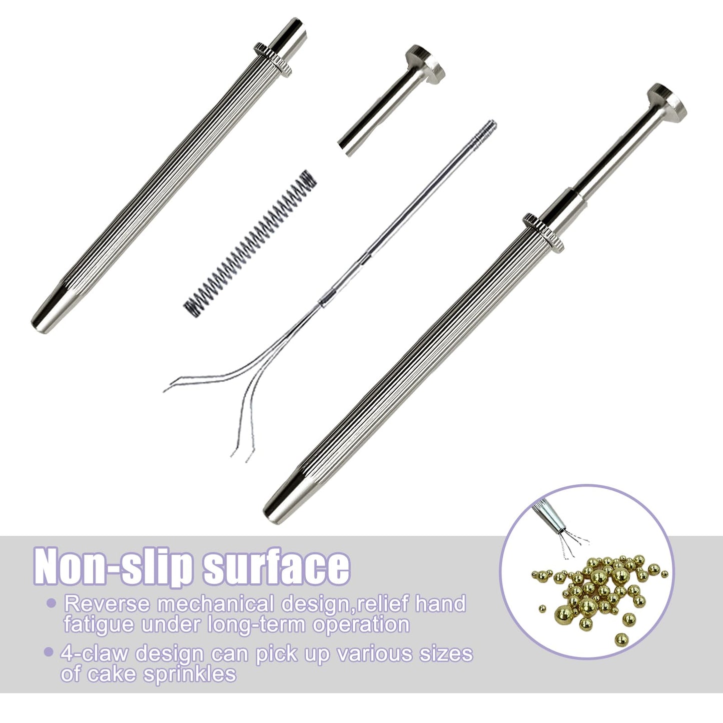 Silver Sprinkles With 4-Claw Pick Up Tool,Pearl Sugar Mix Size 6.5Oz Contains Metallic Rod & Star Sprinkles For Cake Decorations