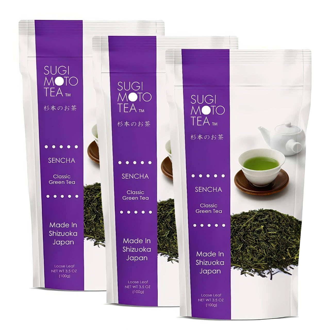 SUGIMOTO TEA Japanese Green Tea Sencha Loose Leaf 3.5 oz (100 g) Pack of 3