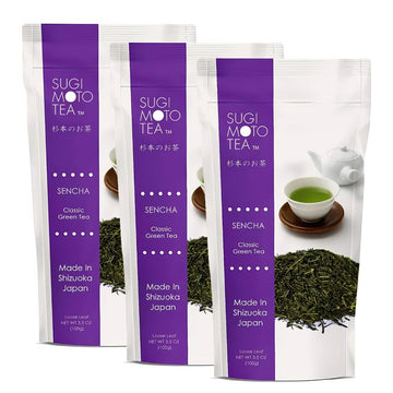 SUGIMOTO TEA Japanese Green Tea Sencha Loose Leaf 3.5 oz (100 g) Pack of 3