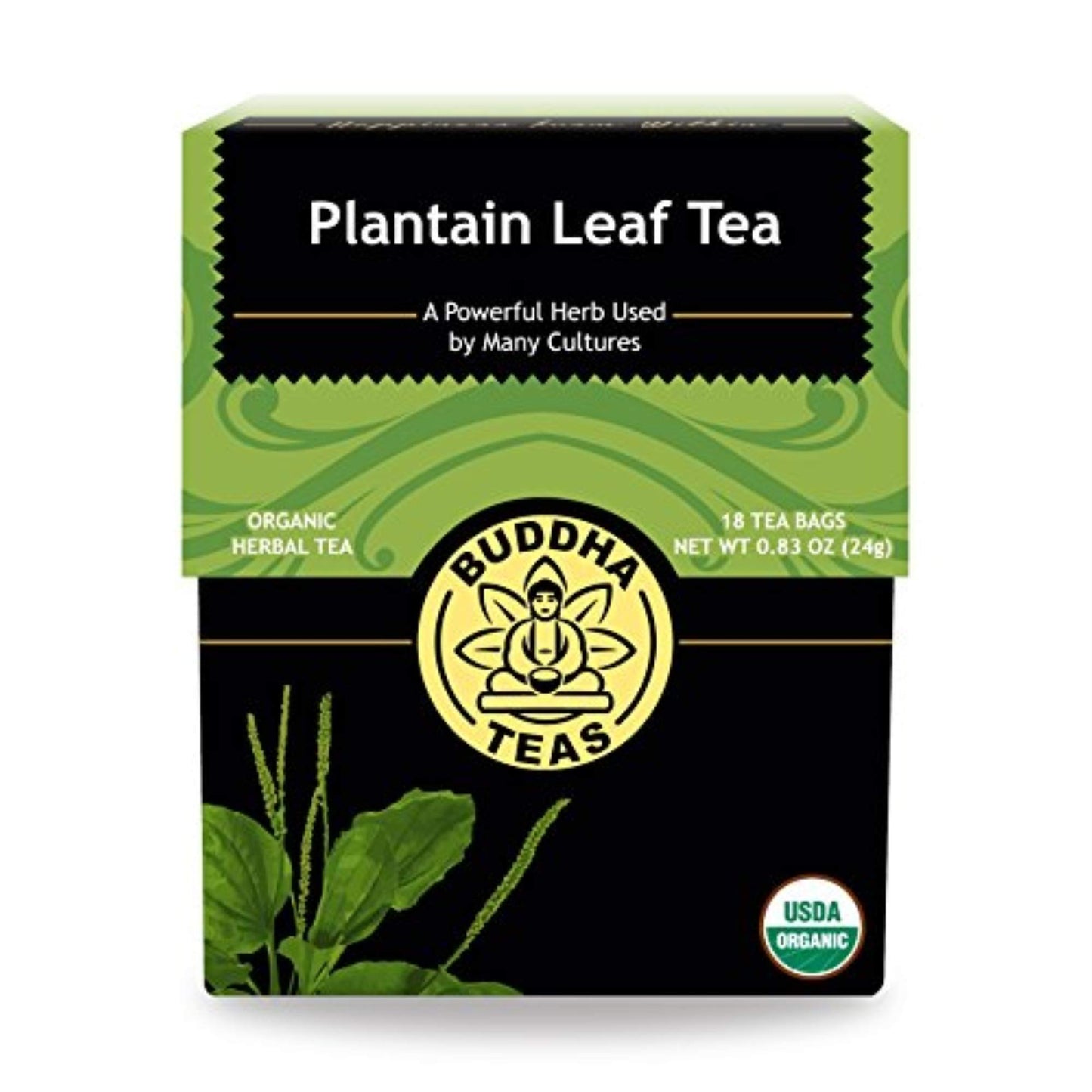 Buddha Teas Organic Plantain Leaf Tea - 18 Bleach-Free Tea Bags - OU Kosher, USDA Organic, CCOF Organic