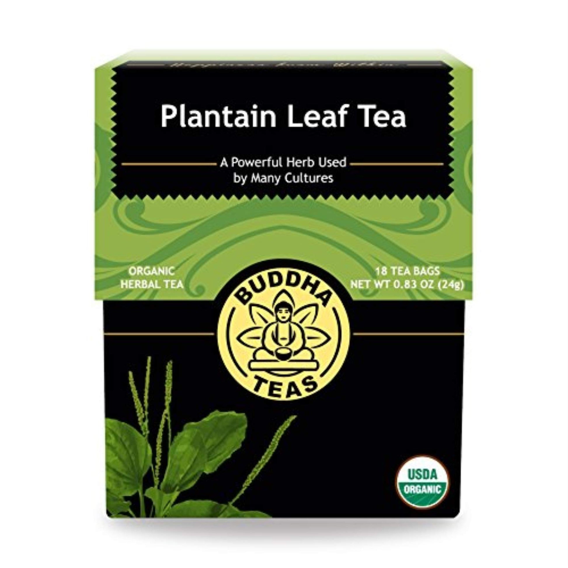 Buddha Teas Organic Plantain Leaf Tea - 18 Bleach-Free Tea Bags - OU Kosher, USDA Organic, CCOF Organic