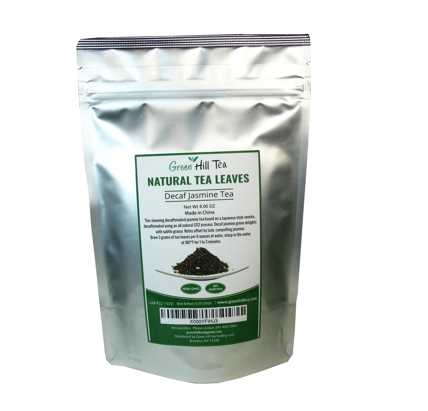 Greenhilltea Decaf Jasmine Green Tea - Caffeine-Free, 8 Oz Bag