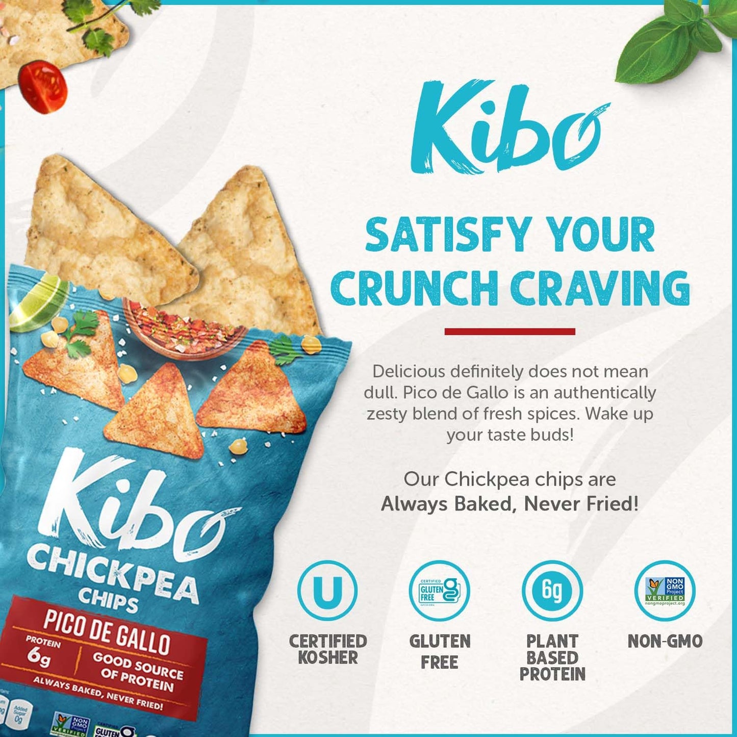 Kibo Chickpea Chips Pico de Gallo - Gluten-Free, Plant-Based, High Protein-Fiber Non-GMO, Vegan, Made with Real Veggies - 1 oz,
