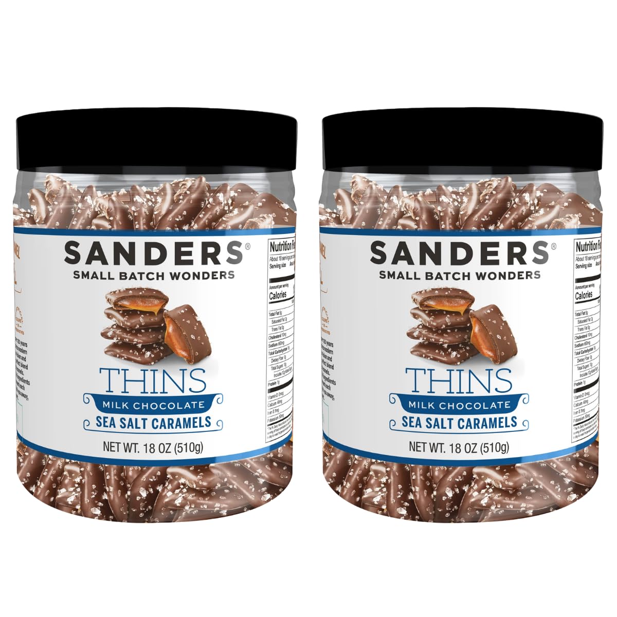 Sanders Milk Chocolate Sea Salt Caramel Thins Tub 18 Oz. 2-Pack (2 X 18 Oz. Tub)