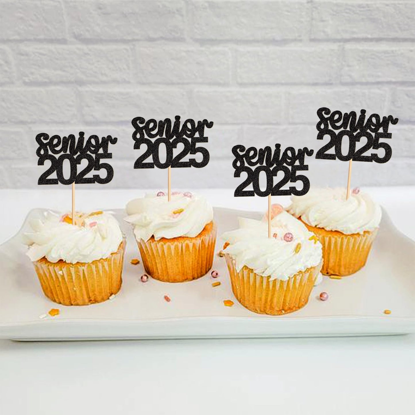 Keaziu 24 Pack Graduation Cupcake Toppers, Paper, Senior1 Black, Graduation Hat Picks for 2025 Theme Party Decorations