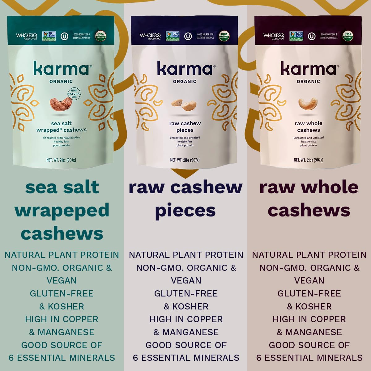 Organic Cashews by Karma Nuts, Vegan, Gluten Free, Low Net Carb, Natural, Everyday Nut Snack, Great For Baking, Resealable Bulk