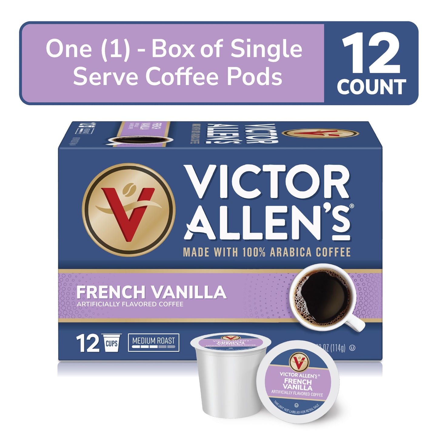 Victor Allens Coffee French Vanilla Single Serve Coffee Pods, 12 Count for Keurig, Brown