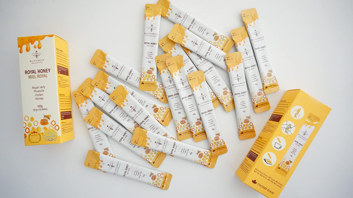 BeeFamily Royal Honey Stick - 10 Sachets x 10g - Natural Sweetener