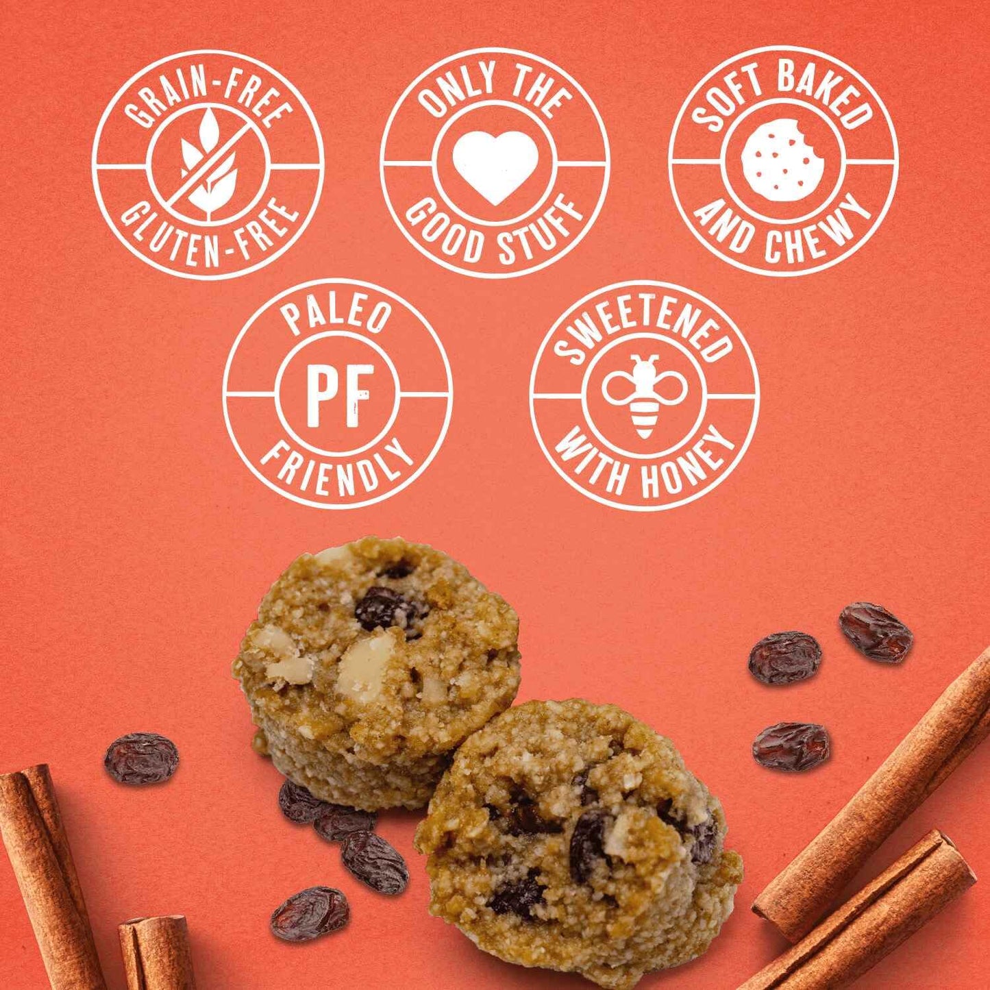 Ona Cinnamon Raisin Cookies, Made With Honey, Ready To Eat, Gluten Free, Grain Free, Dairy Free, Paleo