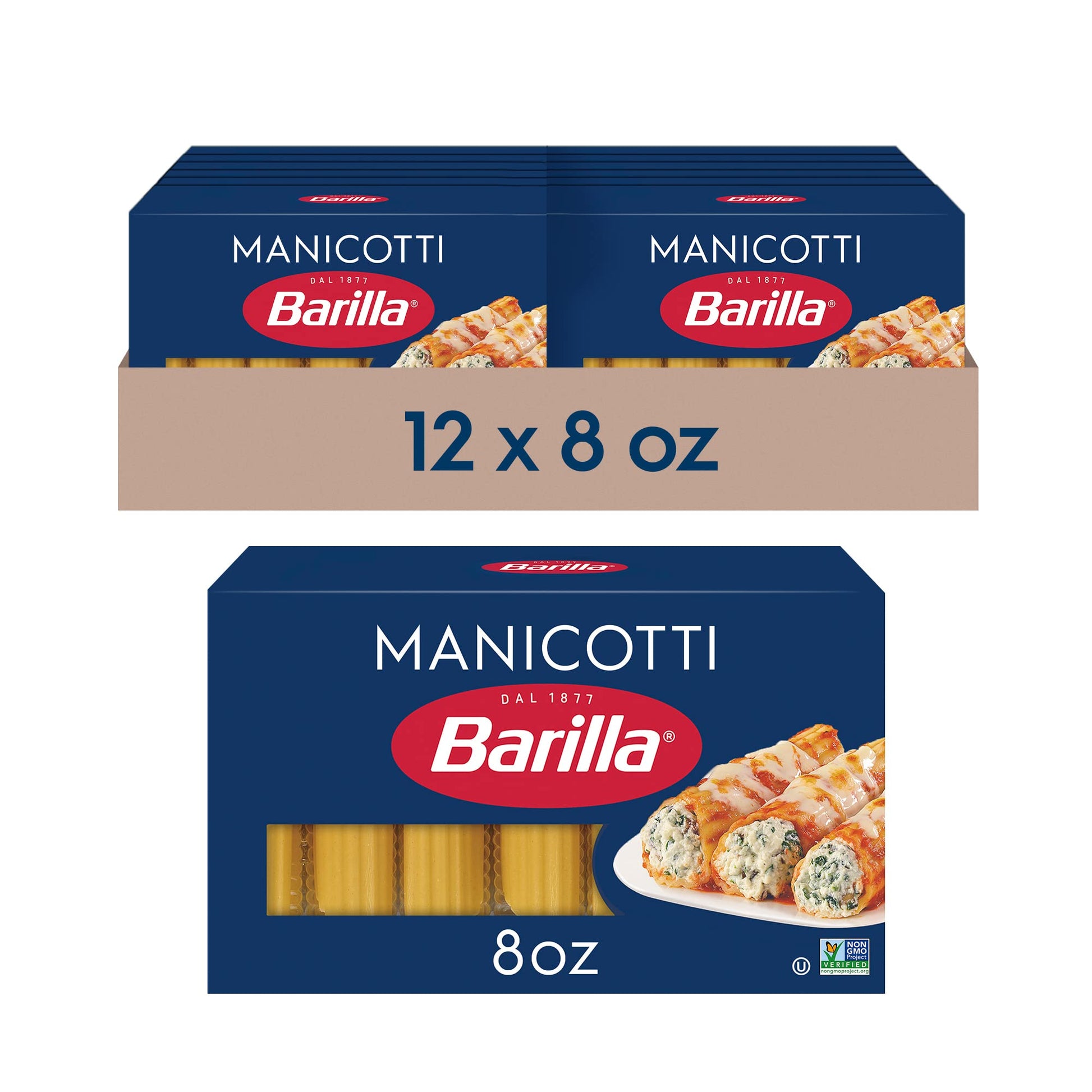 Barilla Manicotti Pasta, 16 oz. Box (Pack of 12) - Non-GMO, Made with Durum Wheat Semolina - Kosher Certified