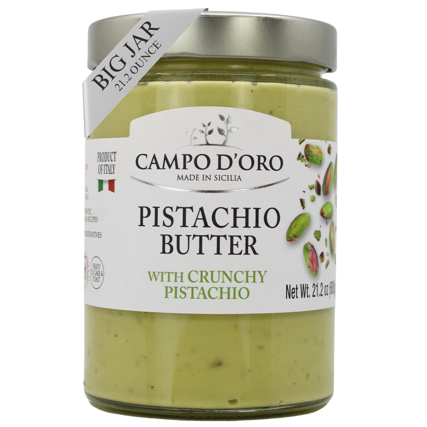CAMPO DORO Pistachio Butter Sweet Cream, 21.2oz (600g), Rich & Nutty Spread for Chocolate Bars