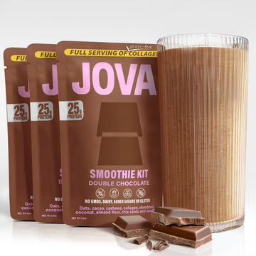 Jova All-In-One Nutritious Superfood Meal Replacement | Delicious Whole Food Blend: Oats  Cacao  Cashews  Collagen & Chia Seed (25G Protein  11G Fiber  2G Sugar) | Double Chocolate 3-Pack