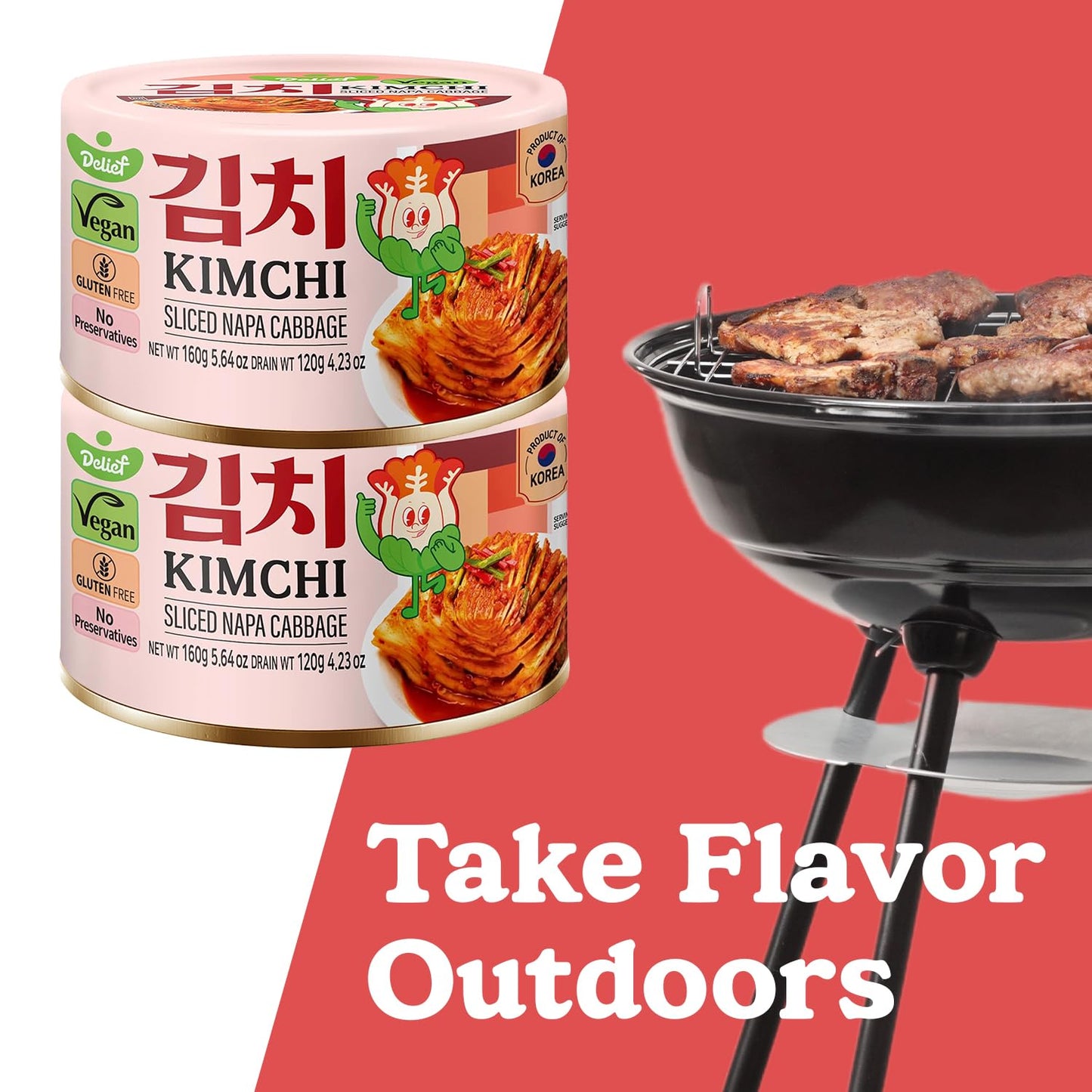 Delief Sliced Spicy Kimchi - Authentic Korean Napa Cabbage, Vegan, Gluten-Free, Shelf-Stable Canned, No Preservatives, 5.64 Oz/1
