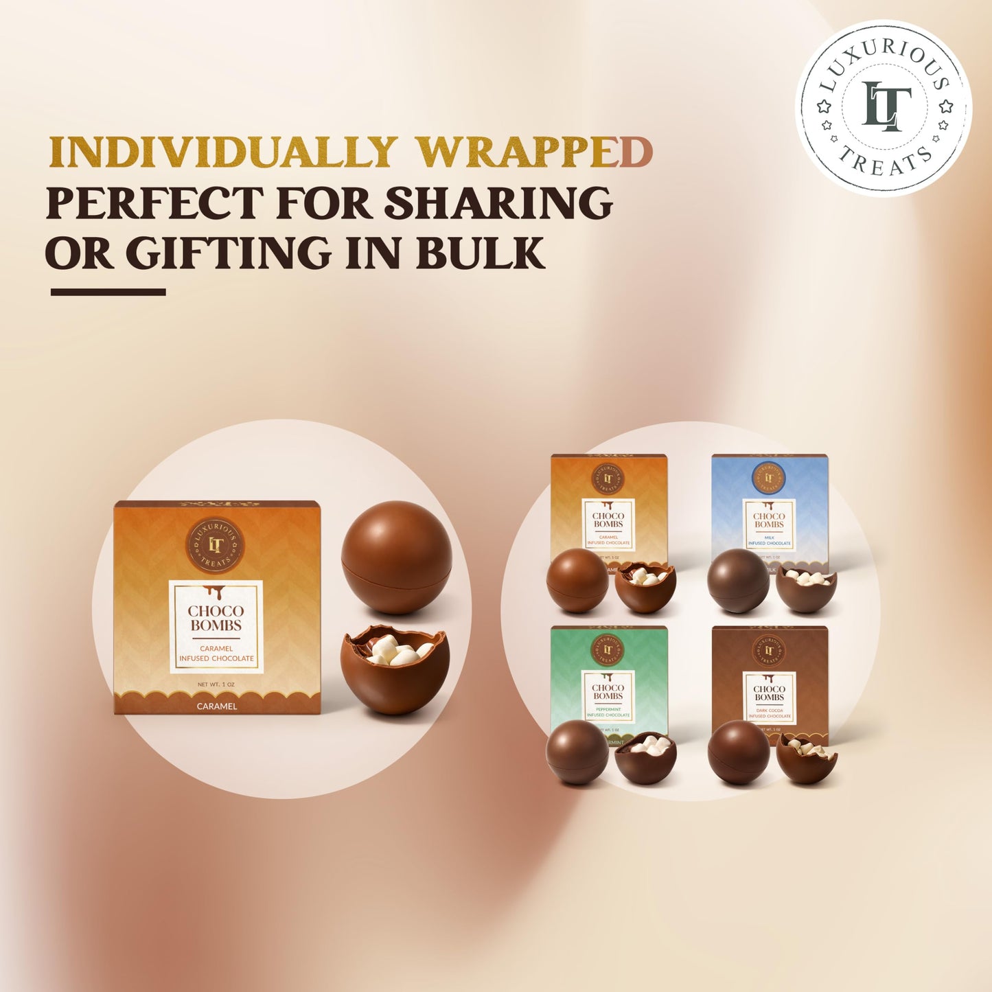 elegant  Hot Chocolate  s  4 Pack Hot Cocoa Balls Holiday Christmas Gift Set with Peppermint  Caramel  Dark and Milk Chocolate Flavors  Individually Wrapped Gourmet Cocoa Balls