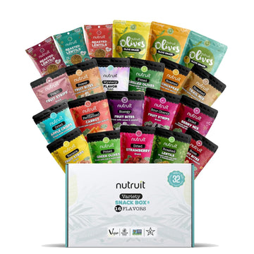 Nutruit Gourmet Healthy Snacks - 32 Pack Mega Variety Box - Vegan, Gluten Free, Non-Gmo Bulk Snacks - Kosher, High Protein, High