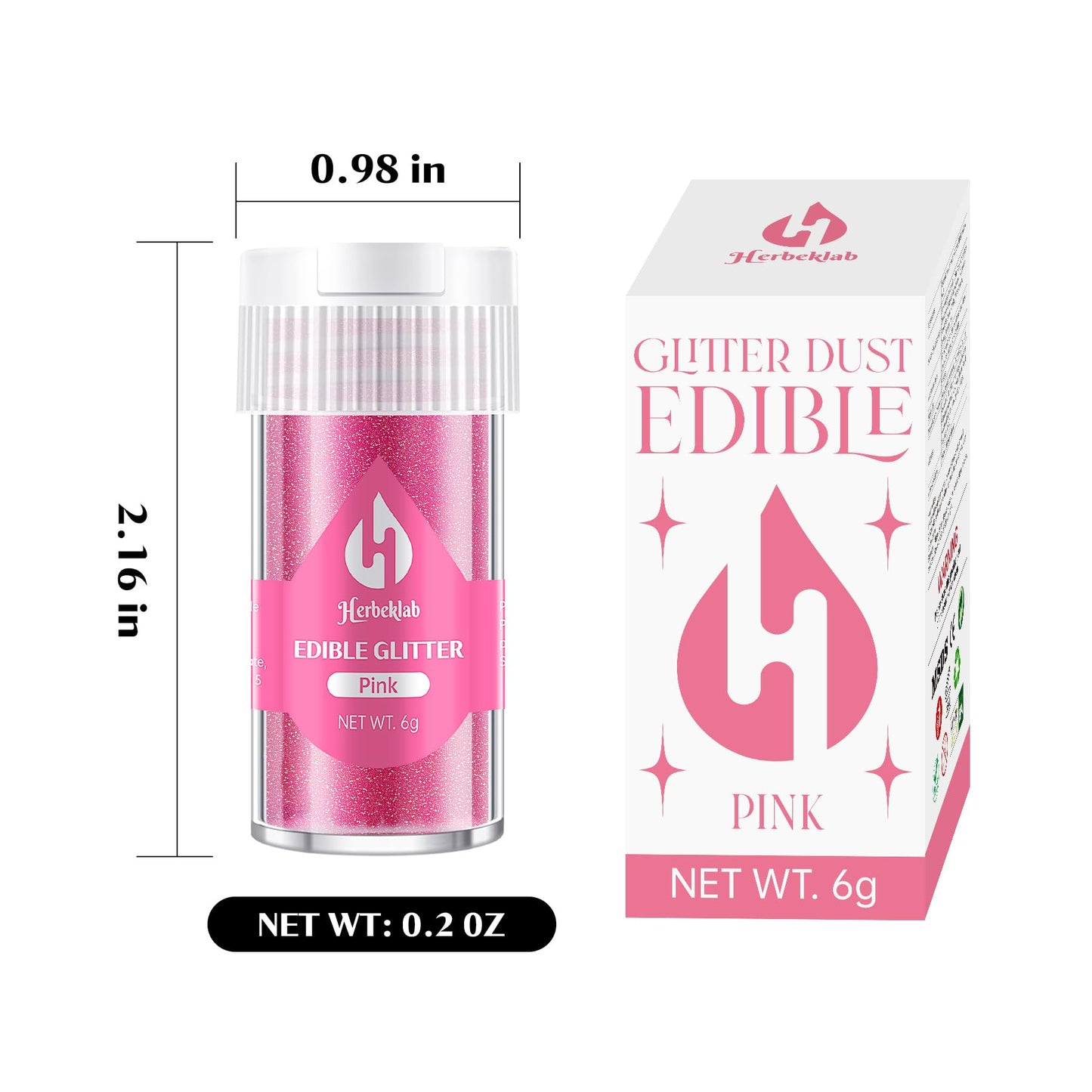 Pink Edible Glitter For Cocktails - 6G Pink Luster Dust Edible Drink Glitter Food Grade Metallic Shimmer Powder Cake Sprinkles F