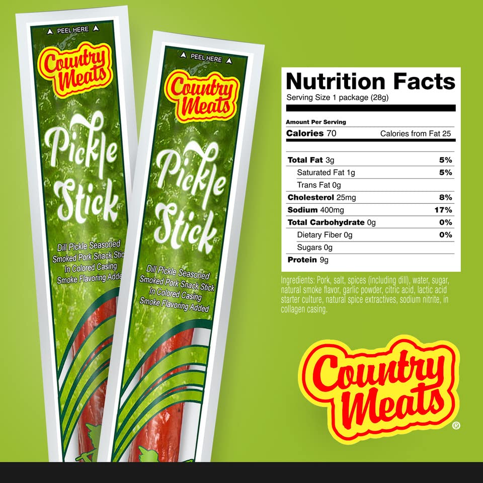 Country Meats, Meat Sticks, 0 Trans Fat, Usda Certified, Good Source Of Protein, Carb Conscious Snack (10 Meat Sticks, Pickle)