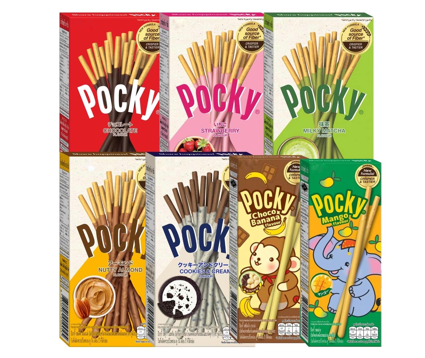 Biscuit Stick 7 Flavor Variety Pack (Pack of 7) Chocolate, Strawberry, Matcha Green Tea, Cookies & Cream, Almond, Mango and Choc