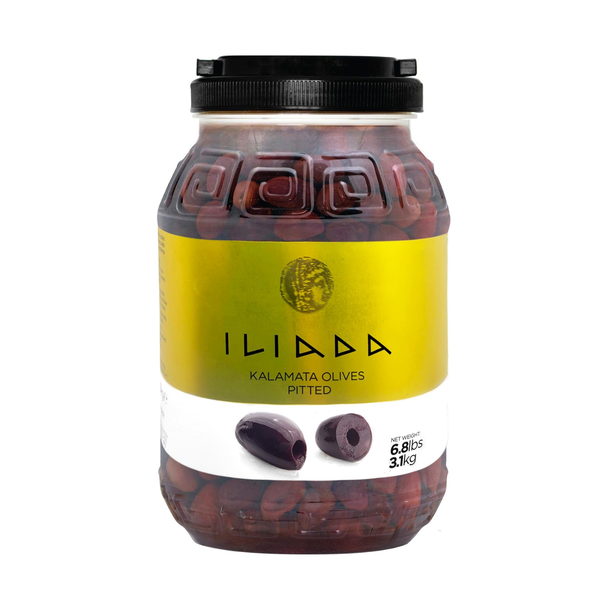 ILIADA Kalamata Pitted Olives, Net Wt 6.8 Lbs | Dr Wt 3.5 Lbs - 100% Hand-Picked & Traceable - Authentic Greek Olives in Brine