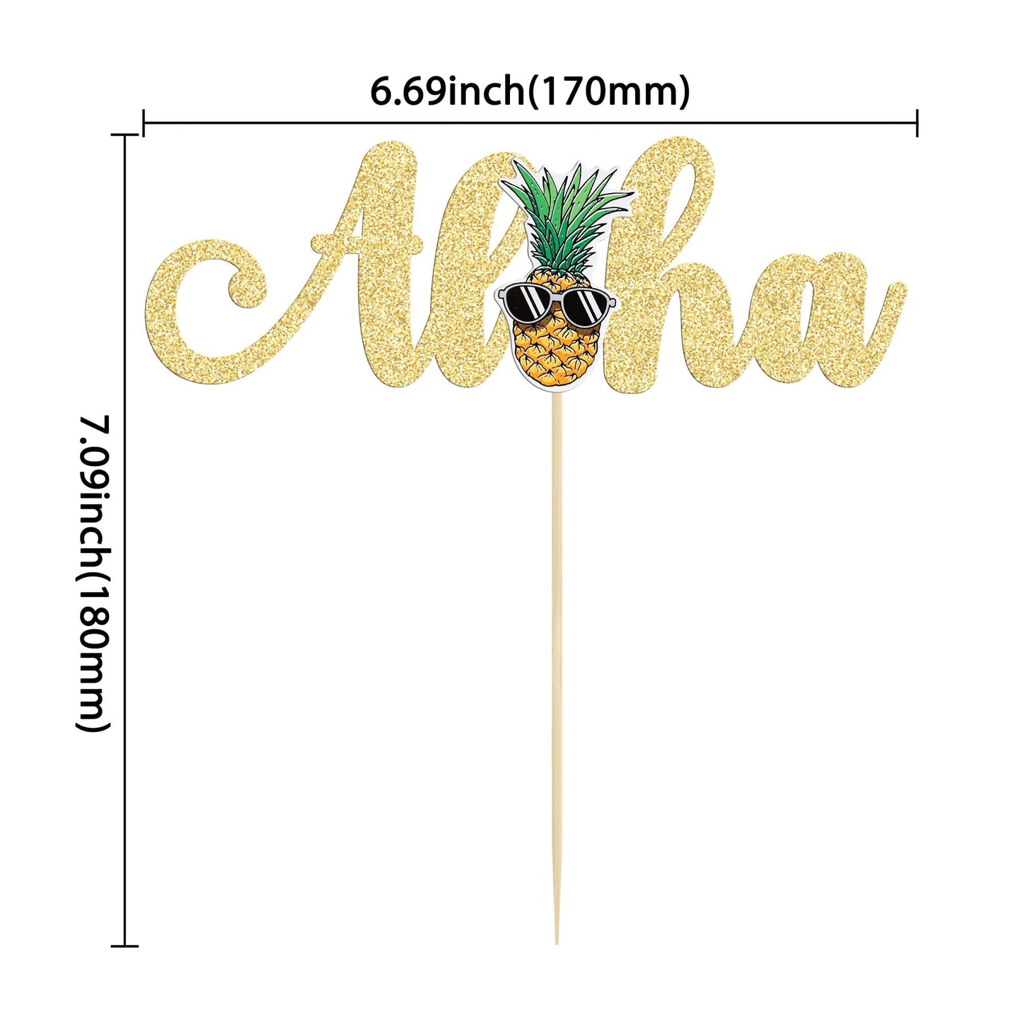Gyufise 1Pcs Aloha Cake Topper Glitter Pineapple Cake Picks Tropical Decorations For Summer Hawaiian Luau Theme Baby Shower Kids