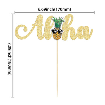 Gyufise 1Pcs Aloha Cake Topper Glitter Pineapple Cake Picks Tropical Decorations For Summer Hawaiian Luau Theme Baby Shower Kids