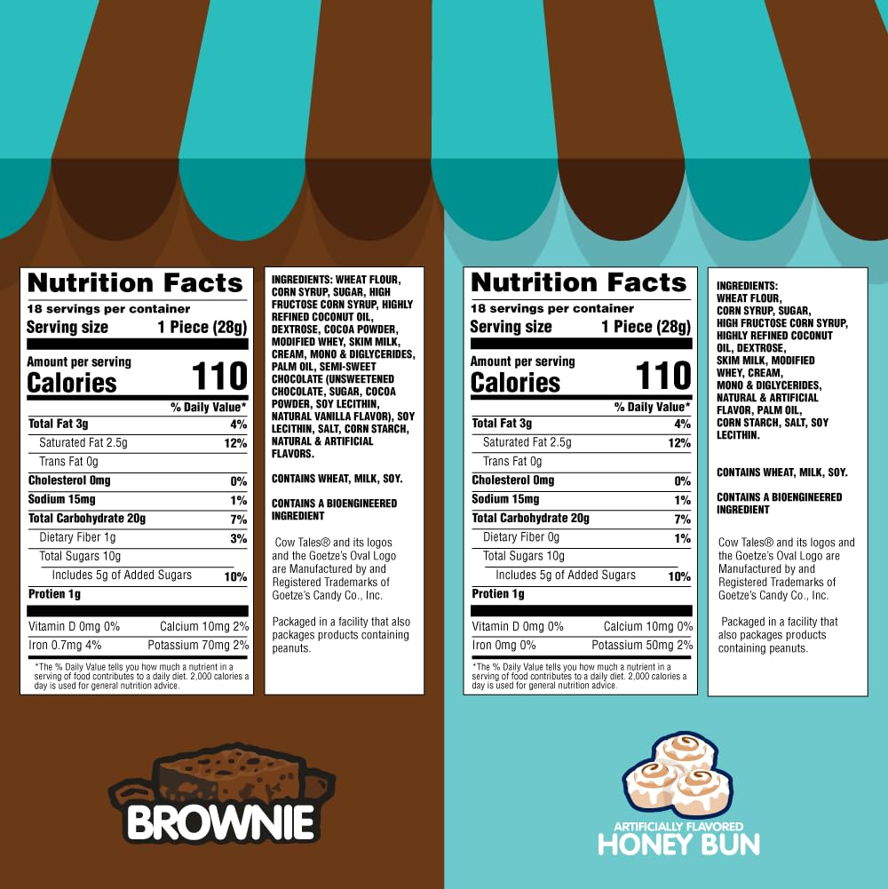 Goetzes Candy Bake Shoppe Cow Tales Mix - Honey Bun & Caramel Brownie - 36Ct. Canister - Fresh From The Factory