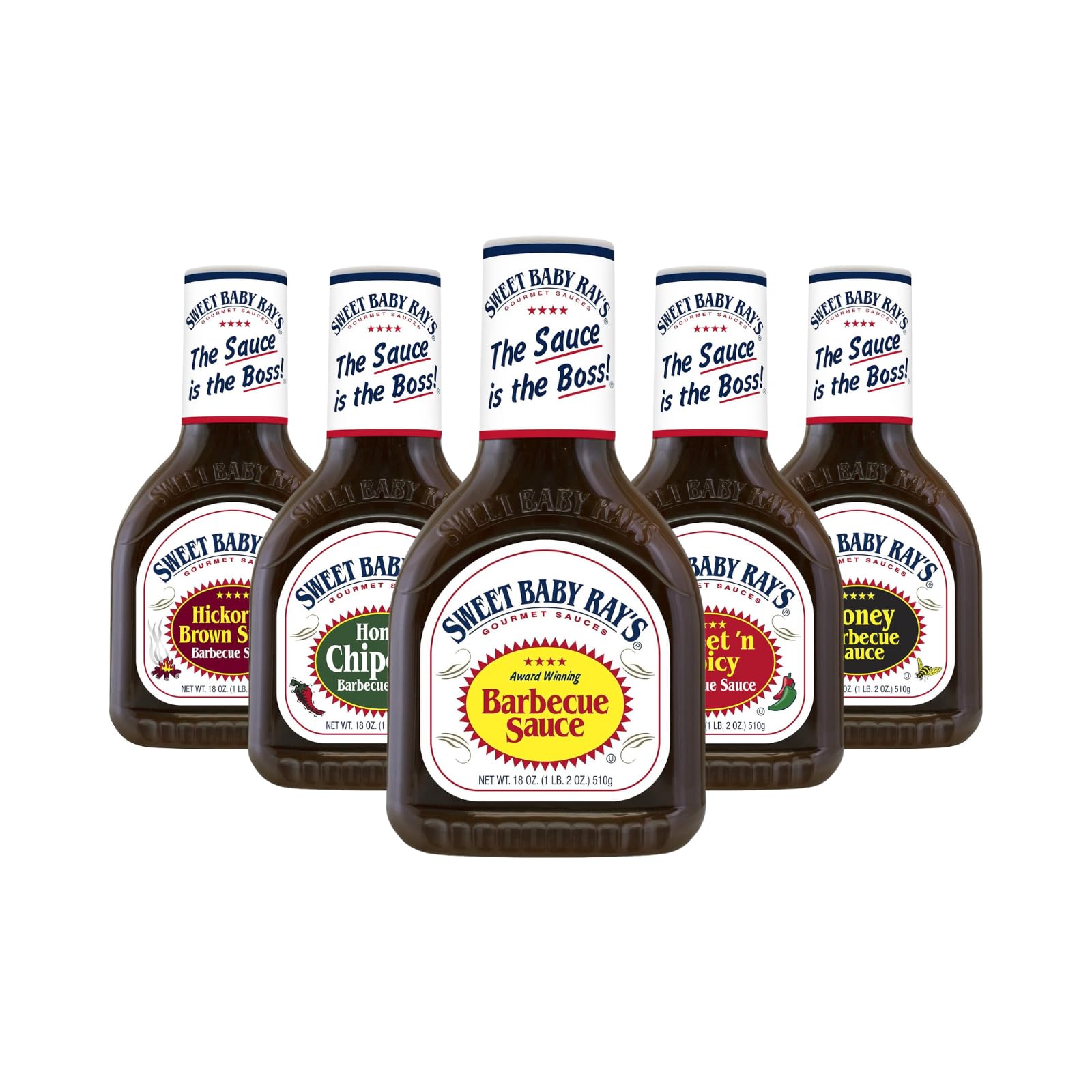 Sweet Baby Ray's Trial Pack Barbecue Sauces Includes 1 Original, 1 Sweet n Spicy, 1 Honey, 1 Hickory Brown Sugar, 1 Honey Chipot